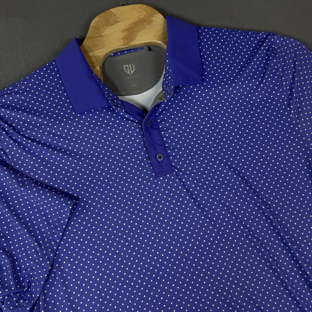 Graham Luxe Golf Polo Shirt Mens‎ 2XL Purple Pokadots Short Sleeve Stretch